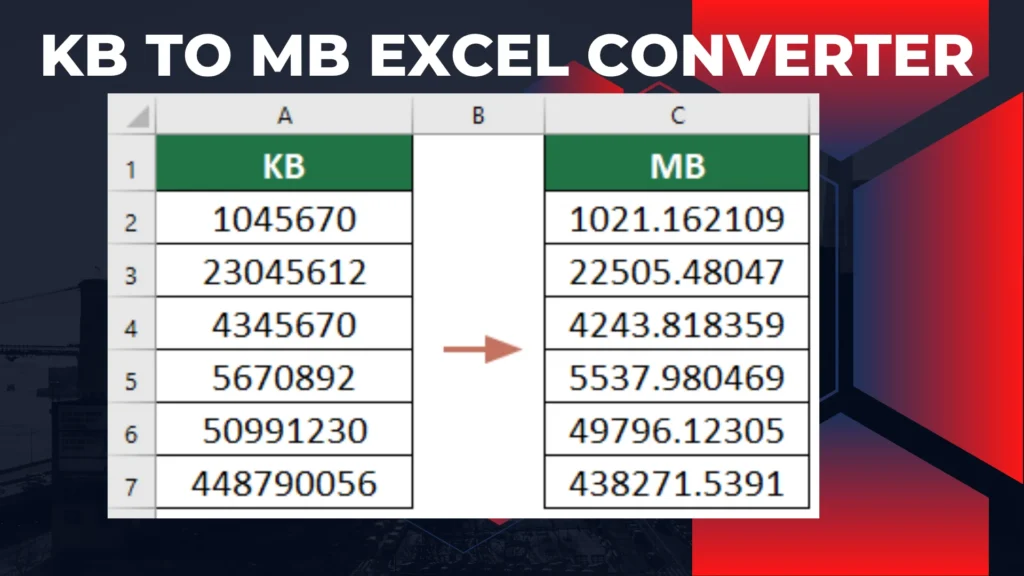KB to MB Excel Converter